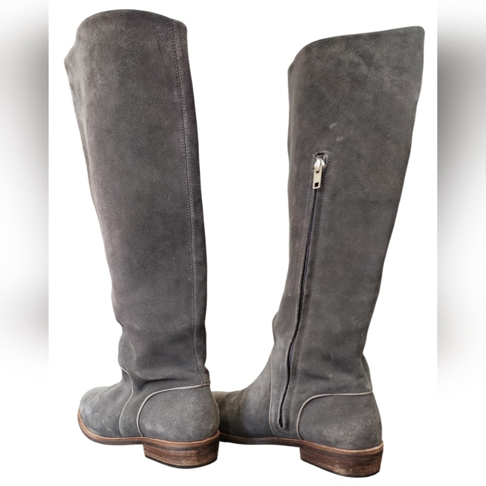 Gray Suede Knee-High Boots